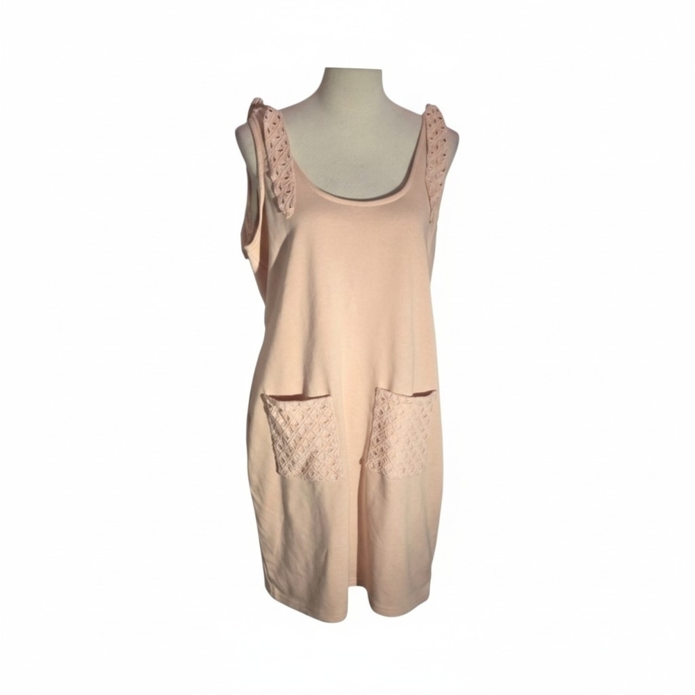 Venus Light Peach Romper Dress Sleeveless Shoulder Ties Front Pockets Women L